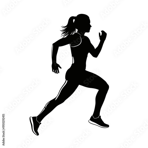Dynamic woman running with determination and energy in athletic wear