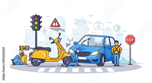Car and Scooter Collision Accident.