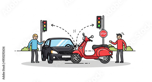 Car and Scooter Collision Accident.