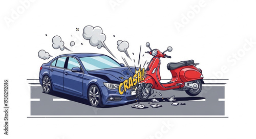 Car and Scooter Collision Accident.