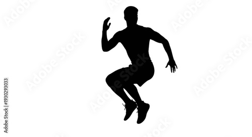 Silhouette of a person mid-jump against a white background
