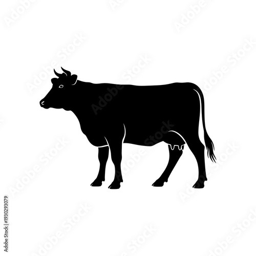 Black cow silhouette standing profile view
