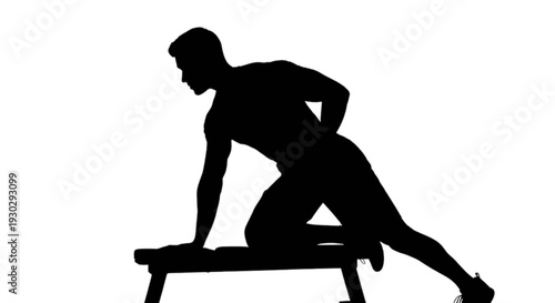 Silhouette of a person in a starting position on a bench