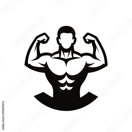 Strong muscular man flexing biceps isolated on white background workout fitness concept.