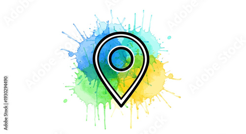 Location Pin Icon on Colorful Watercolor Splash Background