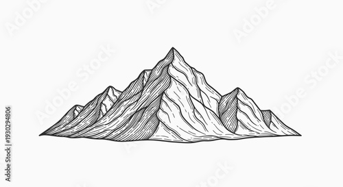 Hand Drawn Mountain Range Illustration, Vintage Style Peaks, Engraved Landscape Art