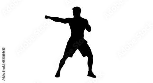 Silhouette of a person in a dynamic boxing stance against a white background