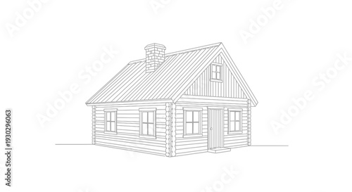 Cozy Log Cabin Sketch: Rustic House with Chimney and Windows
