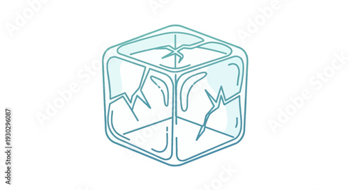 Cracked Ice Cube Icon - Abstract Frozen Water Block with Fractures