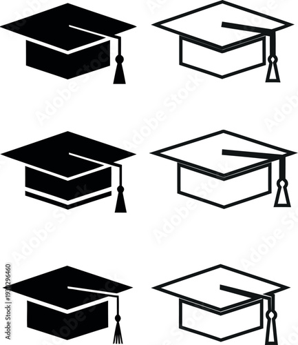 Graduation cap icons in black and white