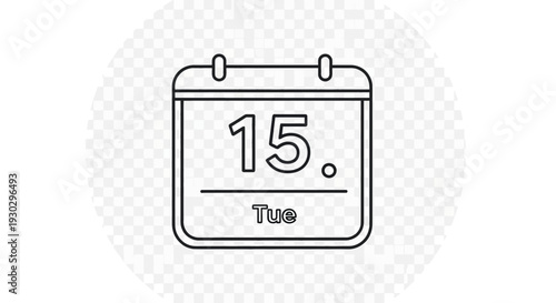 Calendar icon with date 15 and Tuesday, simple line art, graphic resource