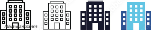 Modern office building icons for business, corporate, and commercial real estate applications. 