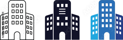 Modern office building icons for business, corporate, and commercial real estate applications. 