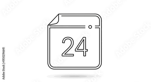 Calendar page with number 24, simple outline icon, graphic resource