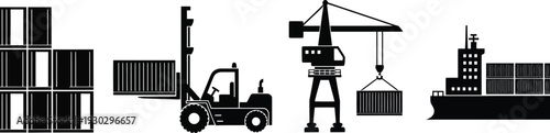 Logistics and maritime transport icons cargo moving. 