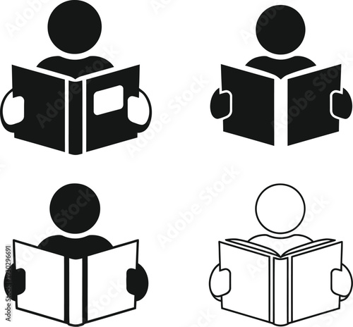Education profile reading book icon. Person reading a book, learning, education and literacy. 