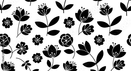 Black flowers on white background.