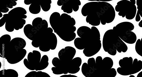 Black flower shapes on white background.
