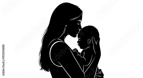 Mother Holding Baby Silhouette Portrait.