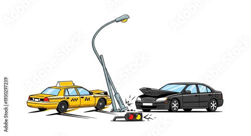 Car Crash Accident with Lamp Post.