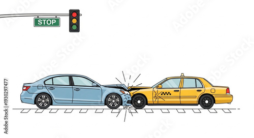 Car Crash at Traffic Light Intersection.