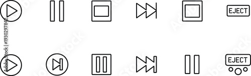 Collection of various video and media control icons in black and white