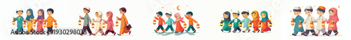 vector of little muslim friends walking happily in ramadan