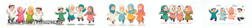 vector of little muslim friends jumping happily in ramadan