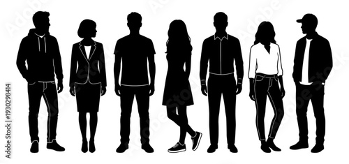 Diverse man and woman silhouette set in casual and business attire