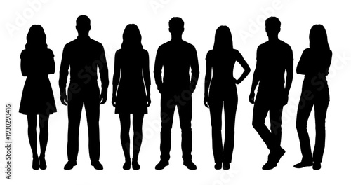 Diverse man and woman silhouette set in casual attire