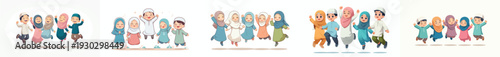 vector of little muslim friends jumping happily in ramadan