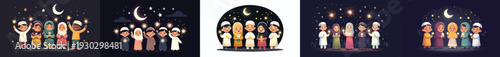 vector of little Muslim friends playing with fireworks on night ramadan