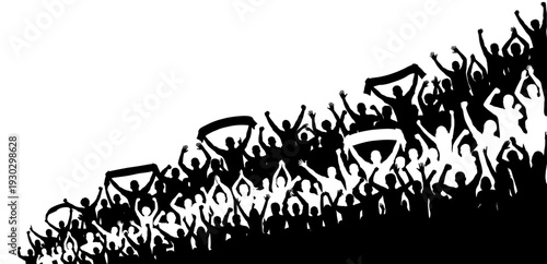 Cheering fan crowd silhouette in diagonal composition