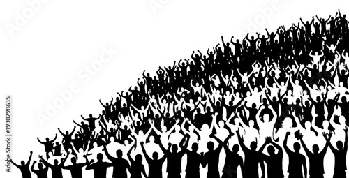 Cheering crowd silhouette in dense diagonal composition