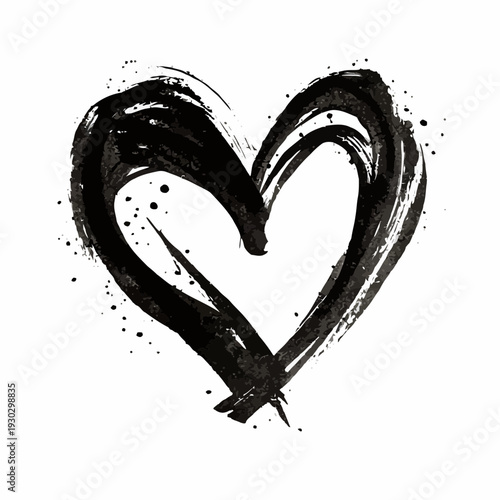 A black vector heart icon with splatters on a white background
