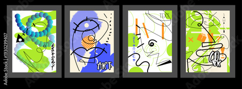 Vector collection set, Illustration design with scribble, doodle line, vibrant graphic pattern, dynamic shapes, colorful and elements in maximalism style. Abstract modern contemporary art decorative b
