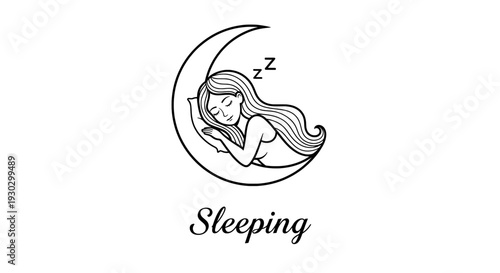 Sleeping logo with woman on crescent moon icon
