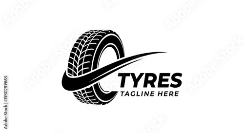 Tyres logo with car wheel silhouette and speed swoosh line
