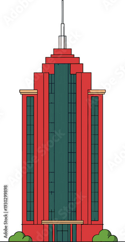 Flat Vector Illustration of Saint Basil's Cathedral in Moscow Russia Featuring Red Walls and Green Onion Domes for Travel Tourism and Cultural Heritage Graphic Design
