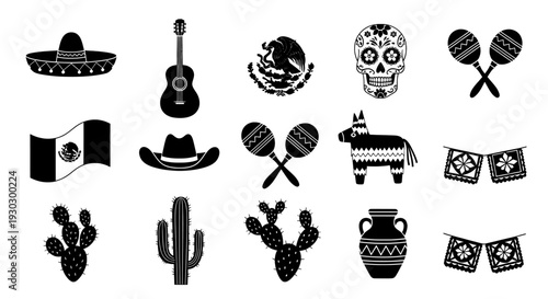 Mexican culture icon set collection
