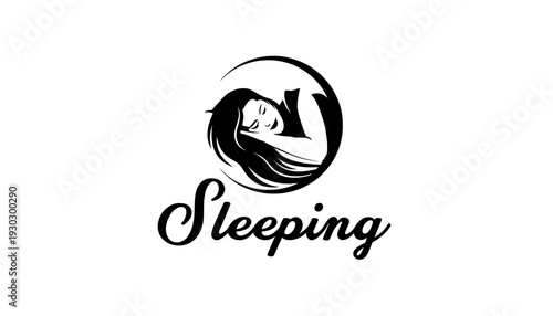 Sleeping logo with woman on crescent moon icon
