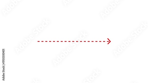 Right arrow direction icon with red dashed arrow motion on white background. Clean corporate direction animation 4k. Dotted line arrows icon sign animated with alpha channel. Red straight arrows.