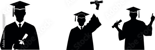 Graduation silhouette illustrations of students in academic attire