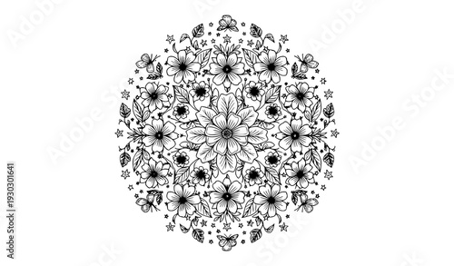 Floral mandala coloring page printable botanical line art