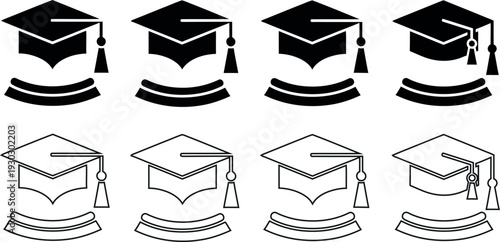 Graduation cap illustrations for academic achievements and diplomas