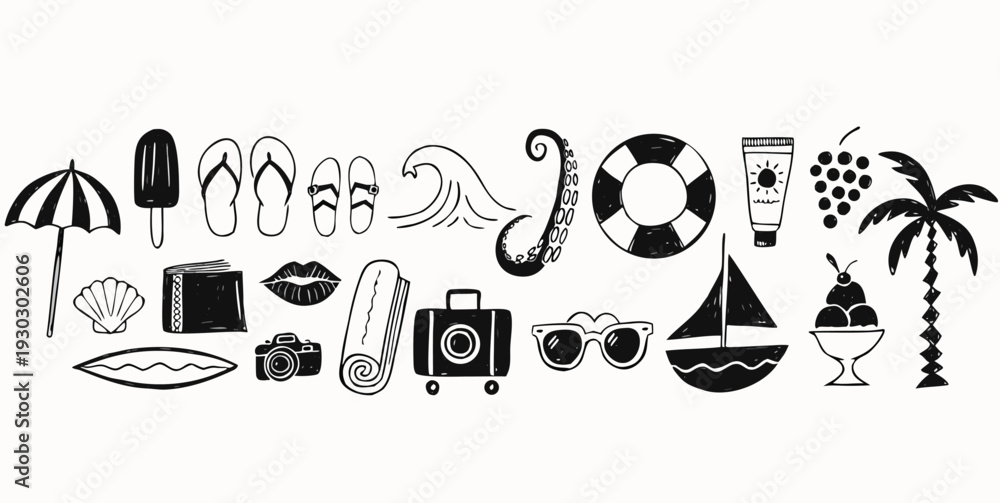 Fototapeta premium Summer vacation icons set vector illustration flat design