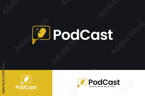 set Microphone radio podcast logo design