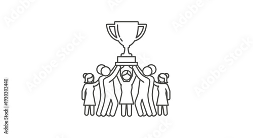 Teamwork Success: People Holding Trophy Together, Celebrating Victory and Achievement