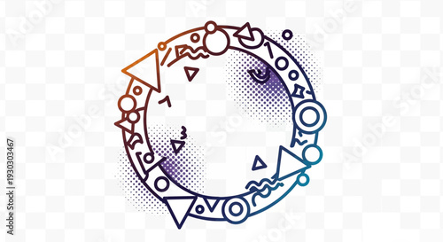 Abstract Geometric Circle Frame with Retro Memphis Style Elements