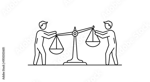 Two people balancing scales, representing fairness, justice, and business decisions
